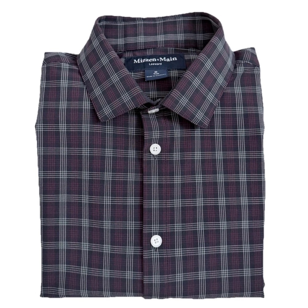 Mizzen + Main Black Red Plaid Leeward Medium Trim Fit, Long Sleeve Shirt, EUC